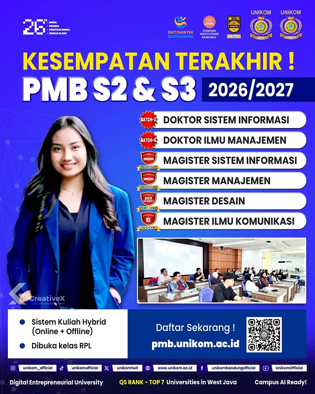 Pendaftaran PMB Program Magister (S2) dan Doktoral (S3) UNIKOM Tahun Akademik 2026/2027